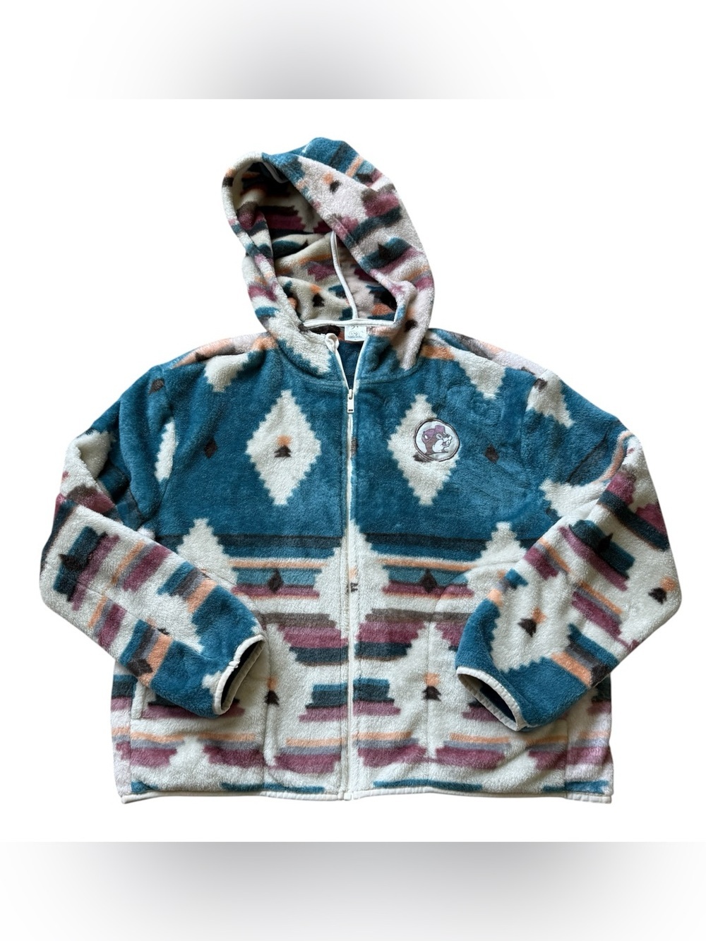 Buc-ee’s Aztec Plush Sherpa Zip Hoodie Jacket L Southwest Fleece Full Zip Cozy
